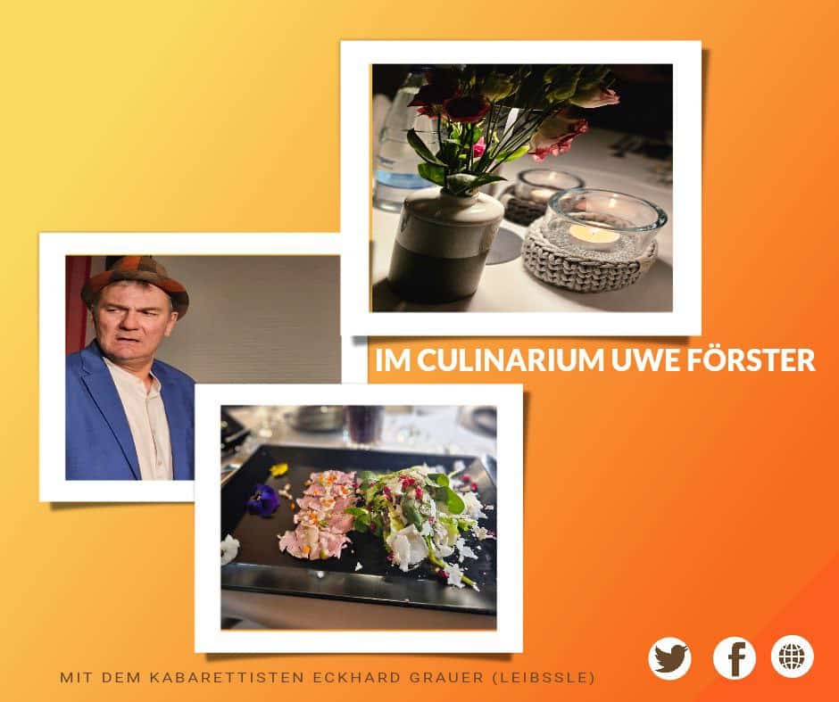 Ein kulinarisches Event mit Uwe Förster und Kabarettist Eckhardt Grauer in einem Restaurant.